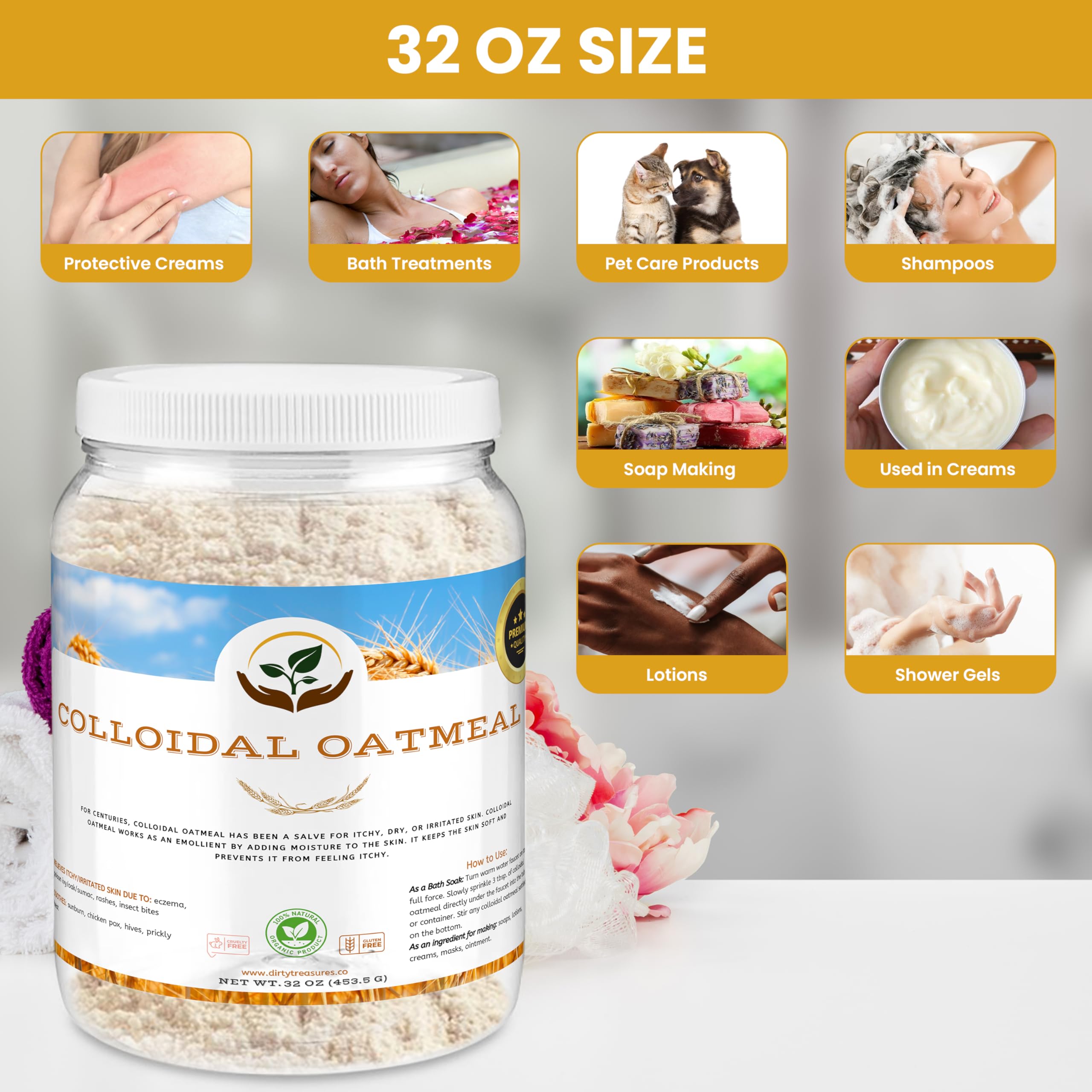 Dirty Treasures Colloidal Oatmeal Bath ultra-fine powder dissolves quickly.
