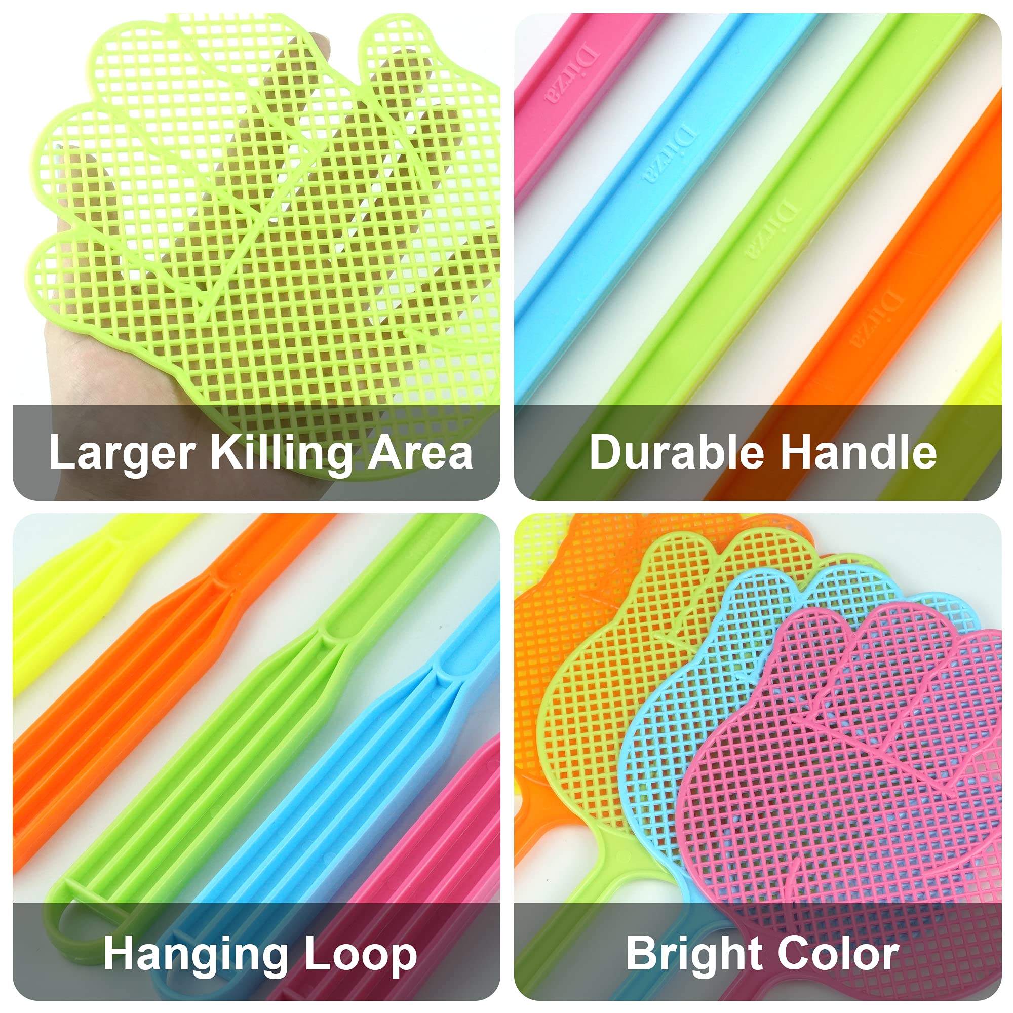 Dirza fly swatter in five colors helps quick selection and easy identification.