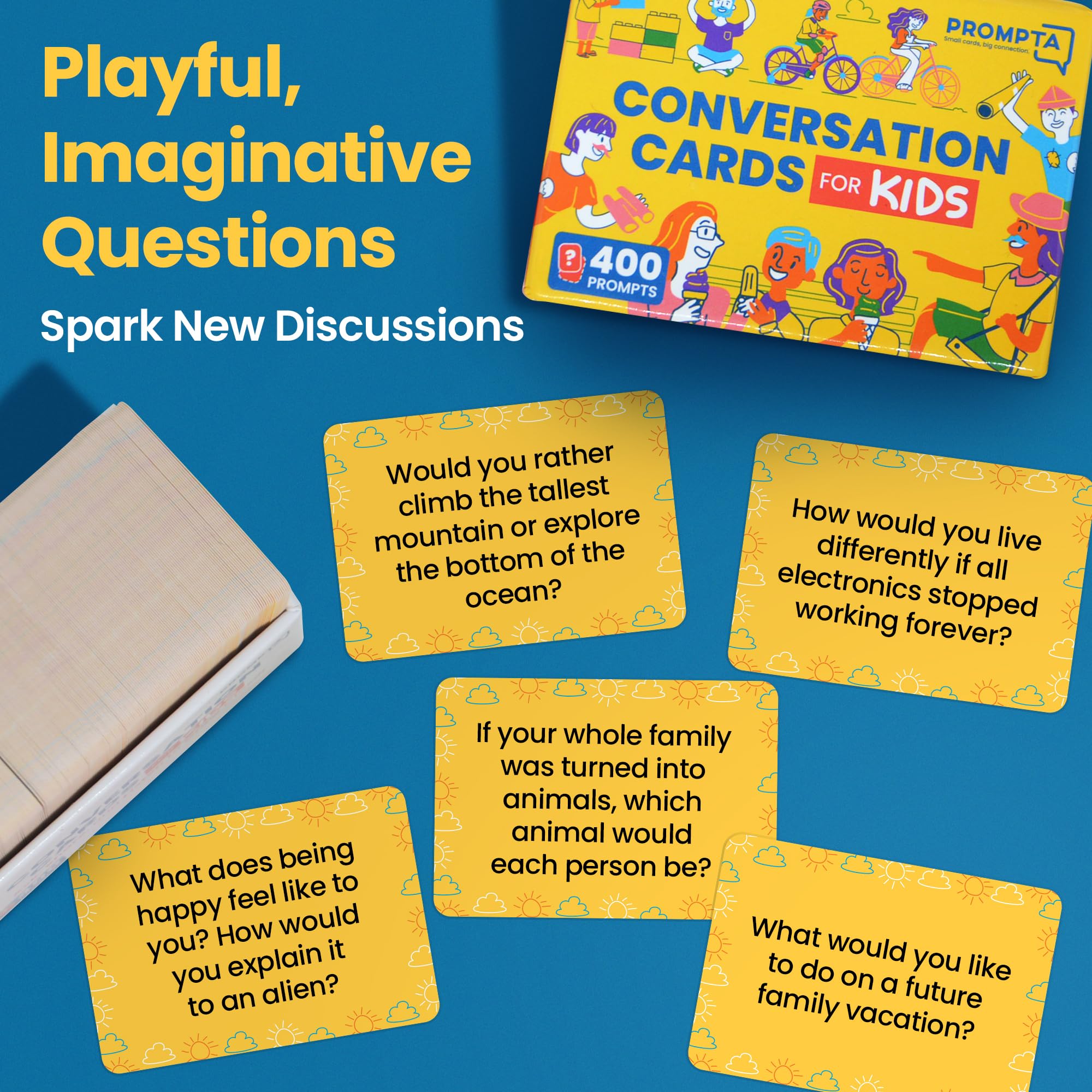 Discussables travel-friendly card pack ideal for car rides dinners and bedtime