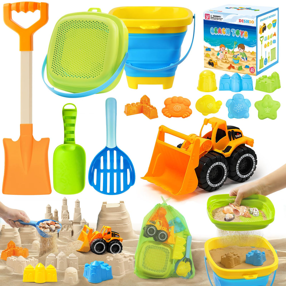 Dishio collapsible beach bucket for easy packing and playtime.