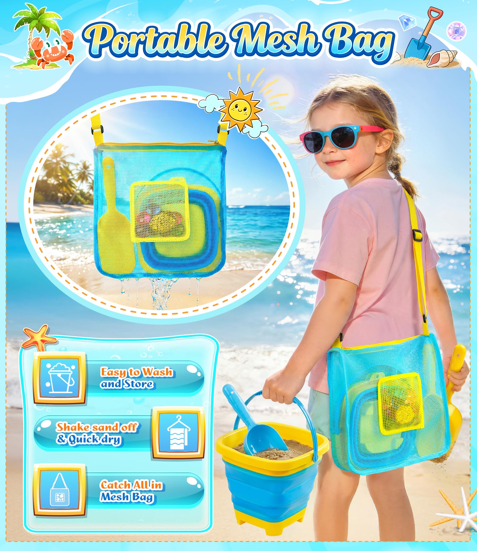 DISHIO breathable mesh tote carries beach toys easily