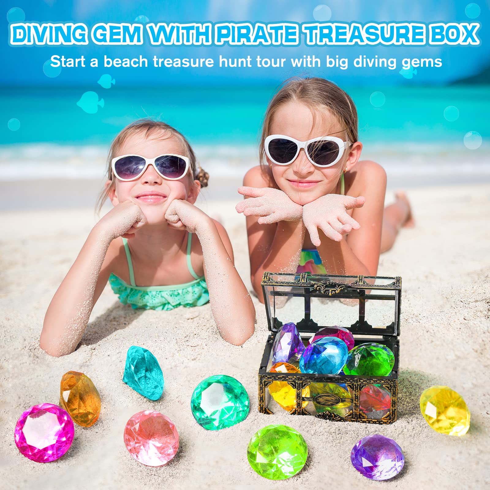 DISHIO gems used in pool party treasure hunt and games.