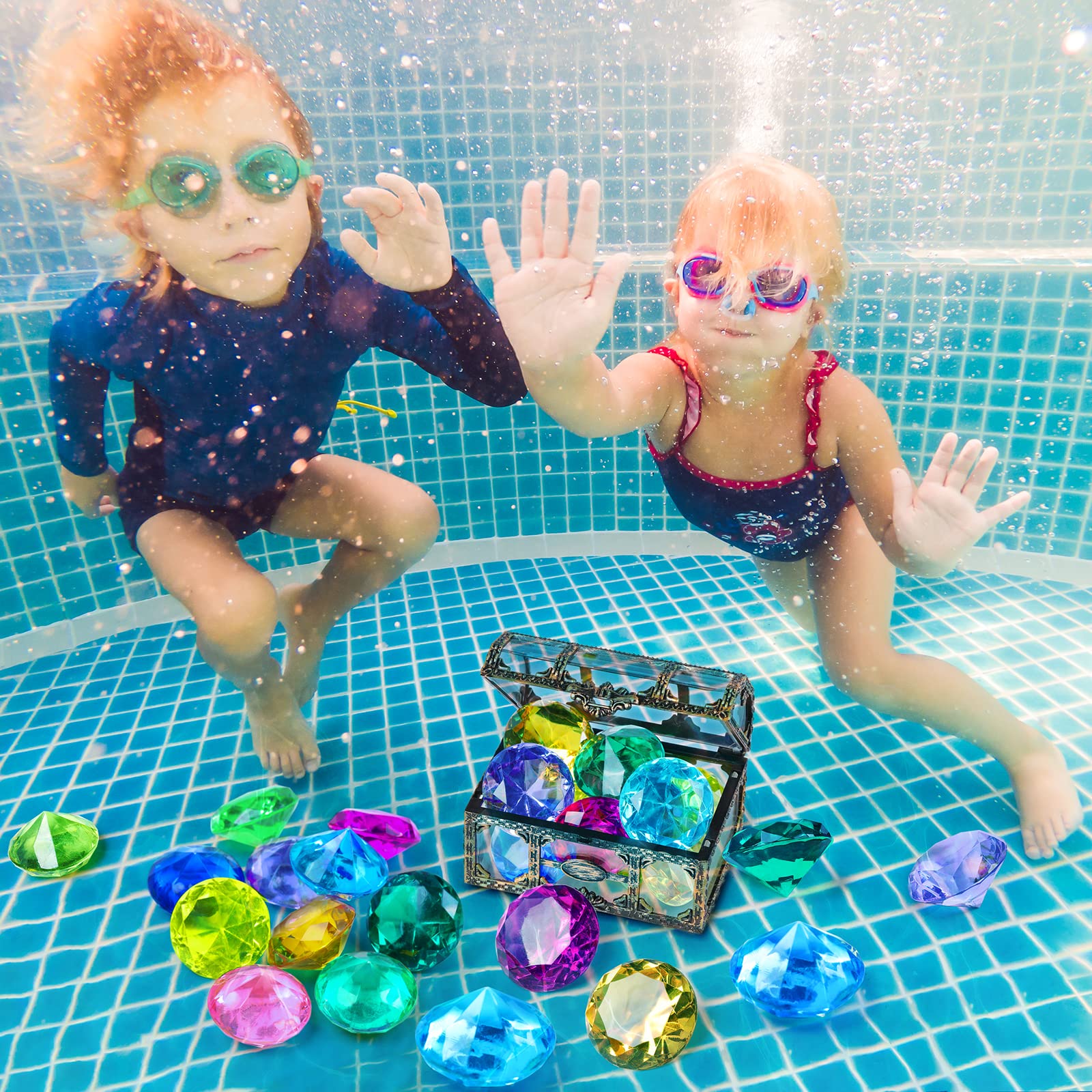 DISHIO pirate treasure chest pool toy used for organized gem retrieval.