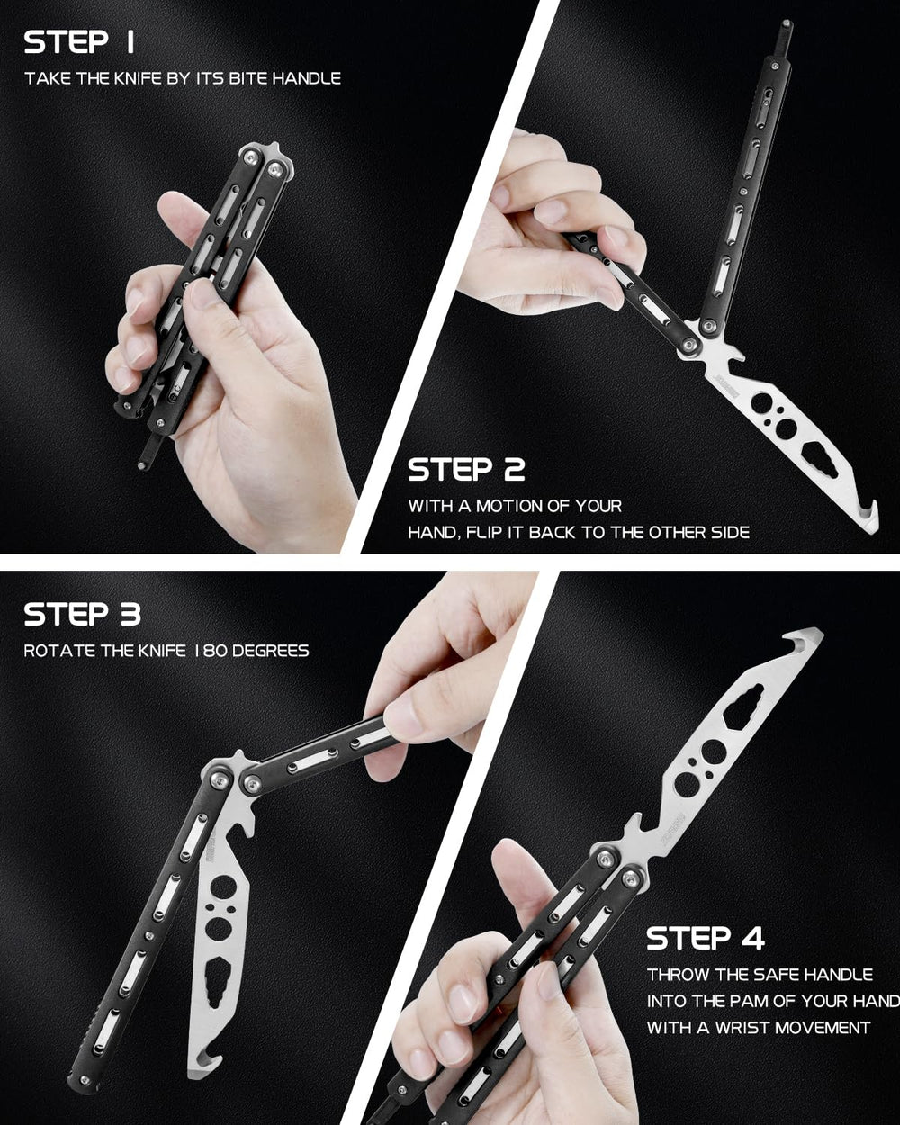 Dispatch Practice Butterfly Knife Trainer in black profile for display or performance.