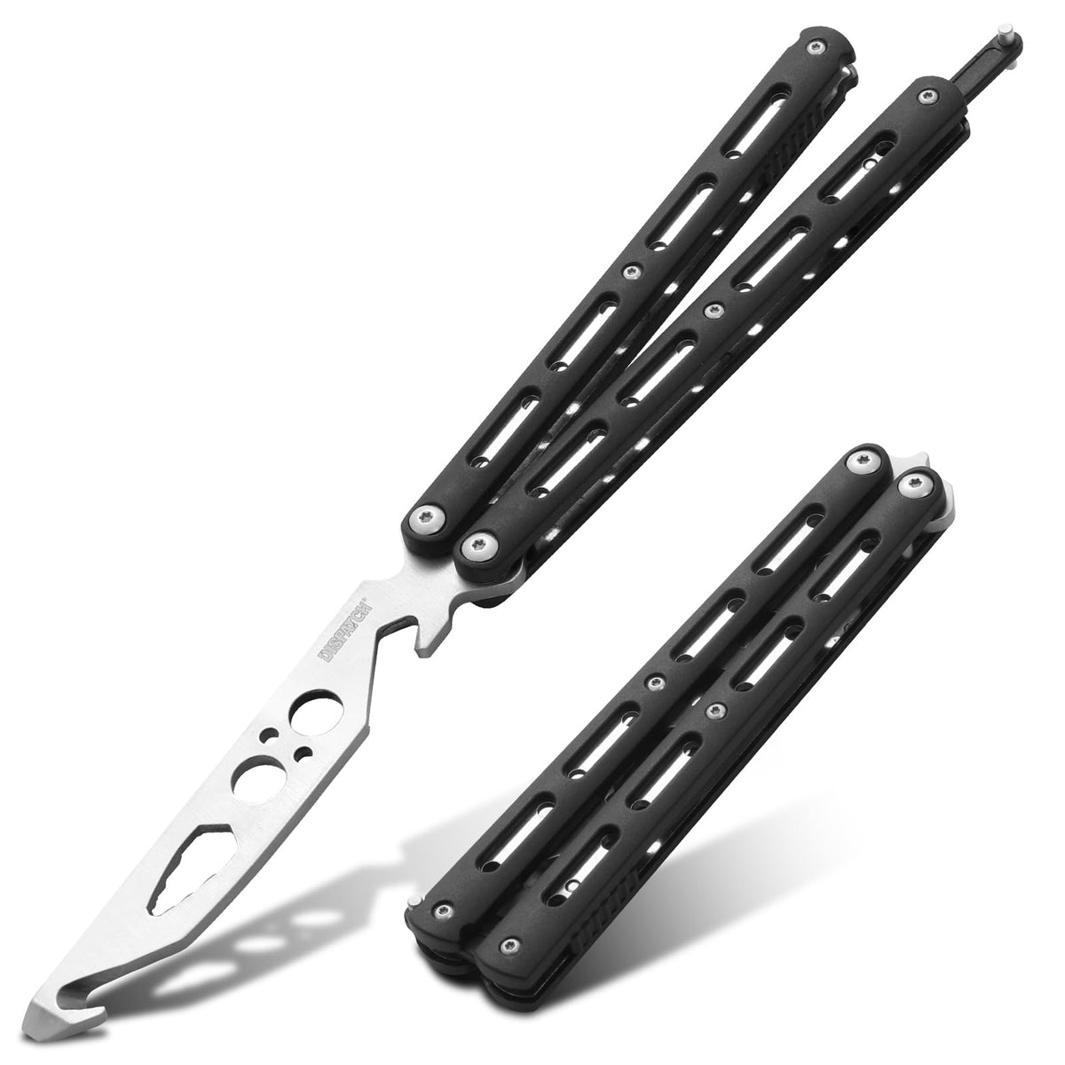 Dispatch Practice Butterfly Knife Trainer with unsharpened blade for safe practice.