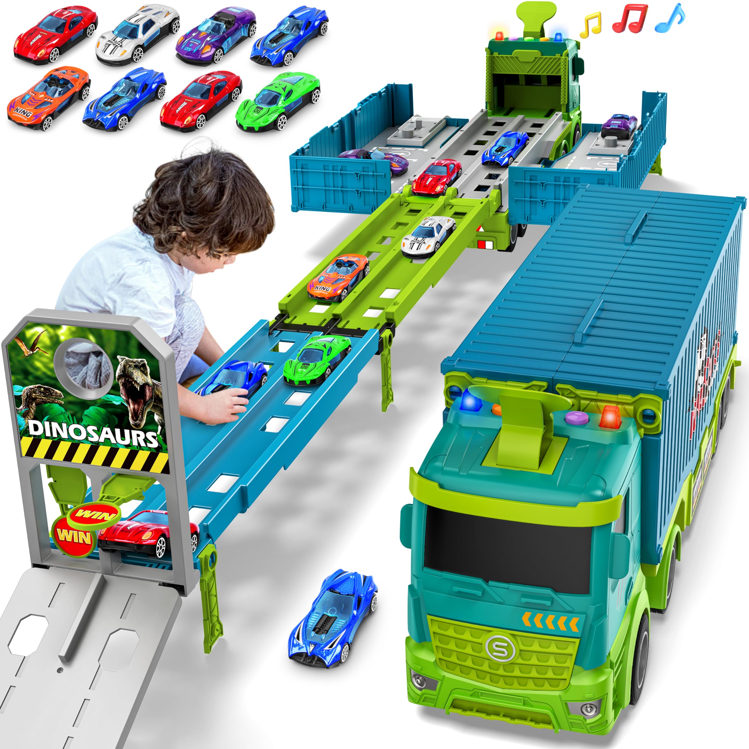 Diuerma carrier truck race track foldable 3-layer for engaging imaginative play.
