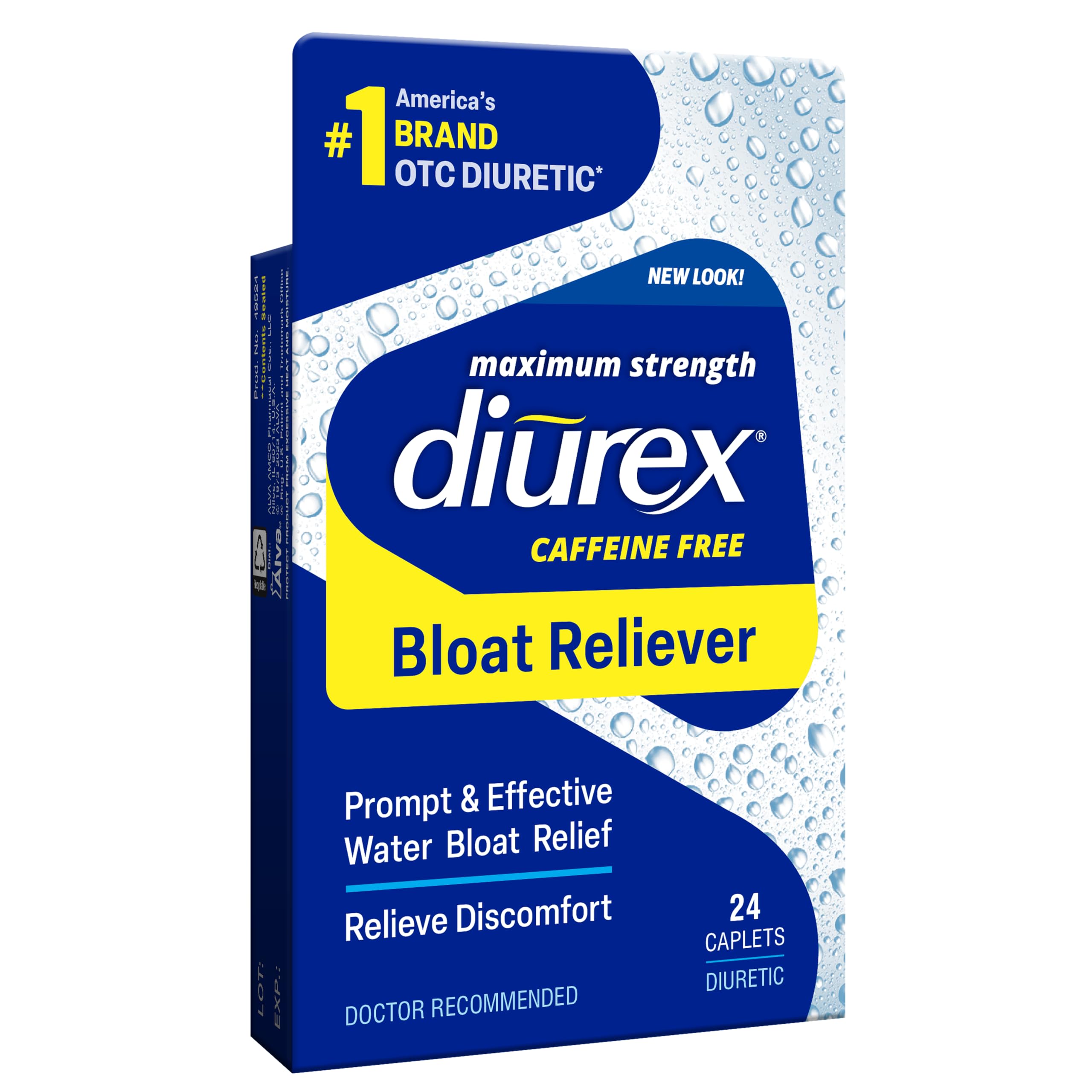 Diurex caffeine-free bloat relief caplet eases temporary water retention.