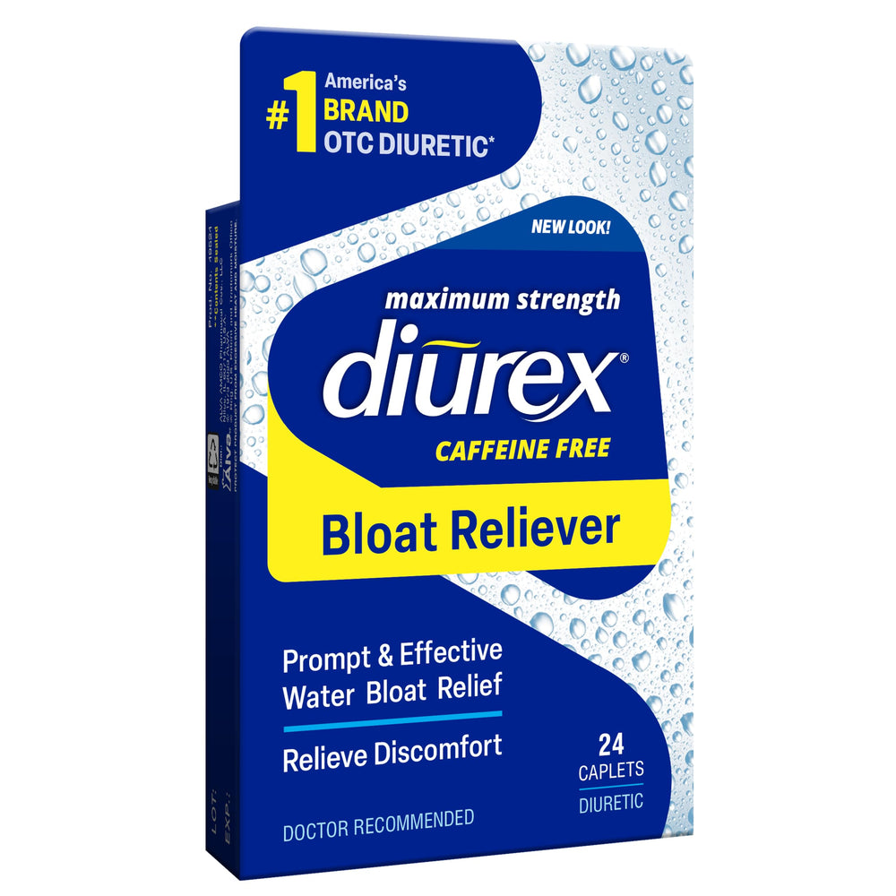 Diurex caffeine-free bloat relief caplet eases temporary water retention.