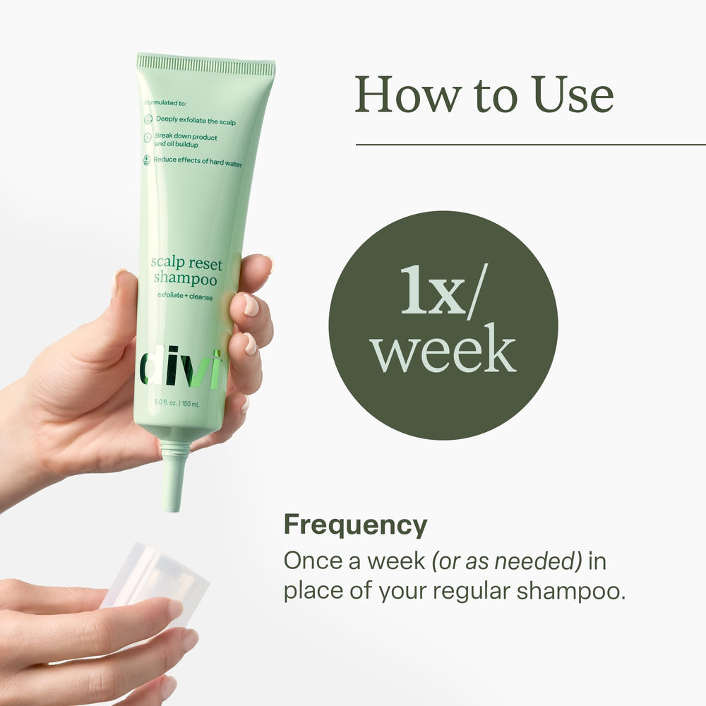 Divi Clarifying Scalp Reset textured pump emphasizes easy application.