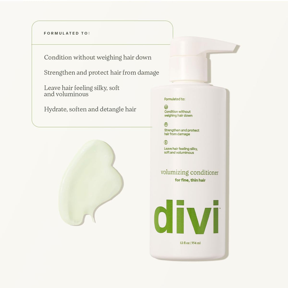 Divi conditioner close-up displaying silky, soft hair finish
