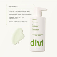 Divi conditioner close-up displaying silky, soft hair finish