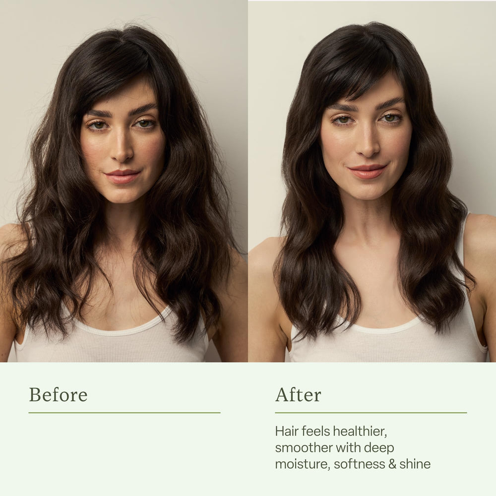 Divi conditioner being applied to detangle and soften thick hair.