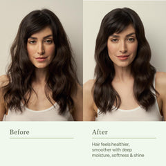 Divi conditioner being applied to detangle and soften thick hair.