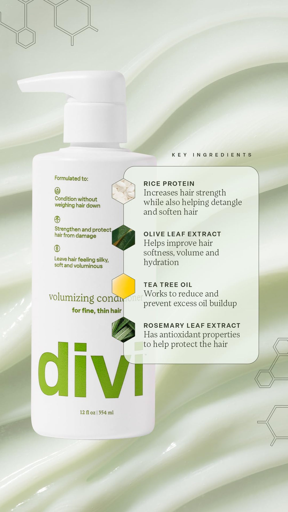 Divi rice protein close-up emphasizing hair fiber strength