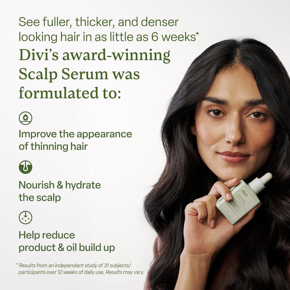 Divi Scalp Serum bottle with dropper ready for application.