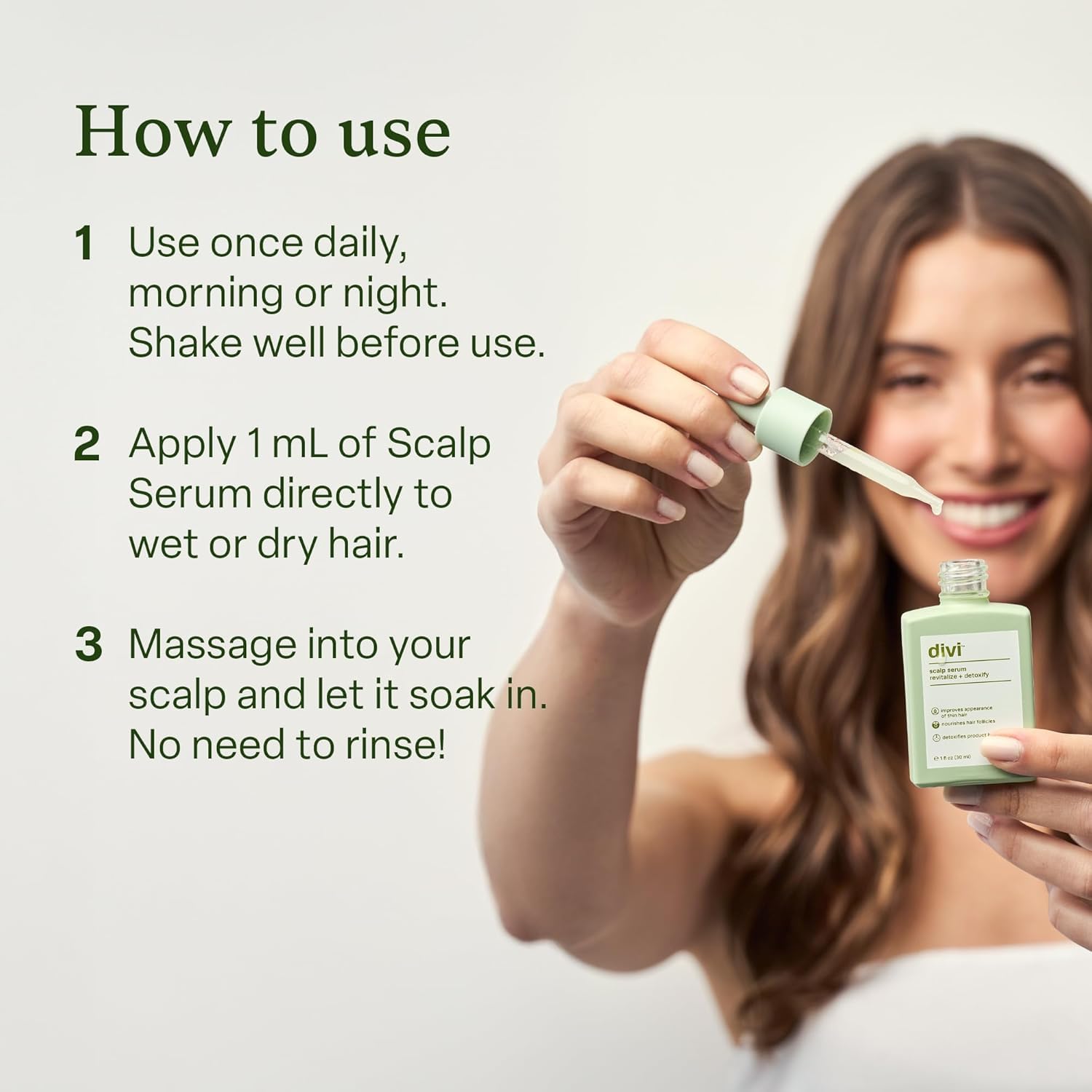 Close-up of Divi Scalp Serum bottle and packaging.