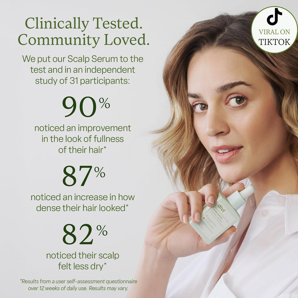 Divi Scalp Serum caffeine and rosemary oil illustration.