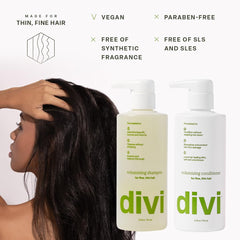Divi volumizing conditioner bottle providing silkier, fuller hair feel