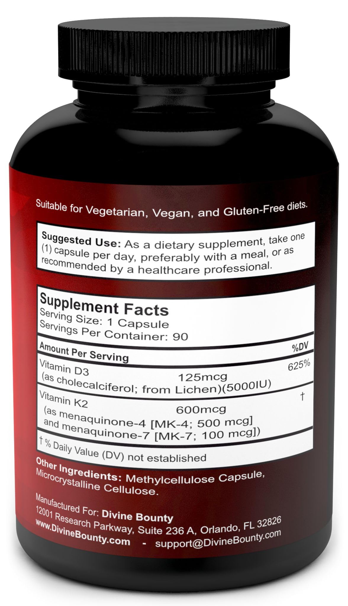 Divine Bounty k2 d3 capsules ready for daily wellness routine.