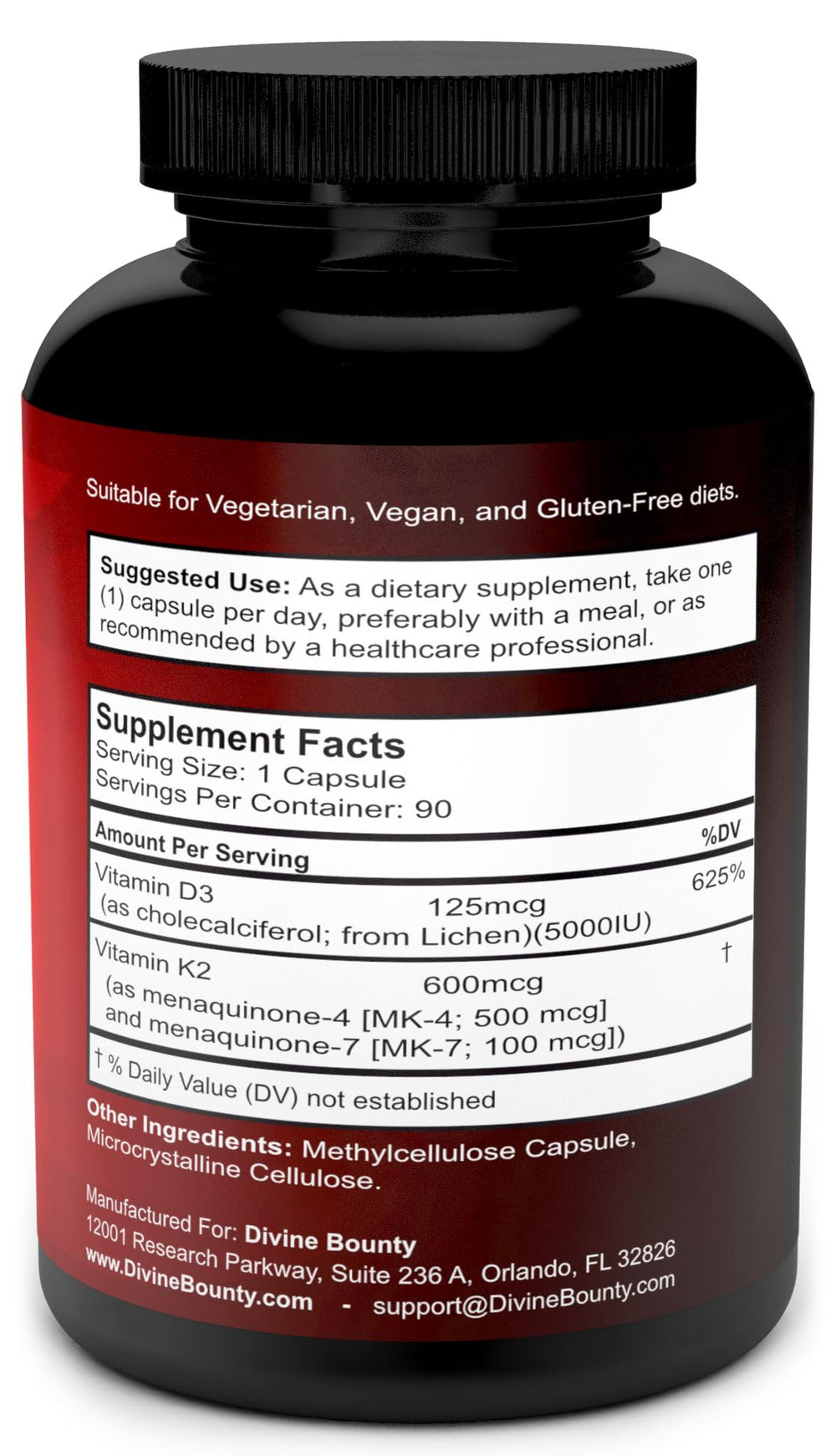 Divine Bounty k2 d3 capsules ready for daily wellness routine.