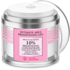 Divine Derriere dark-spot cream bottle shows formula for achieving more even skin tone.