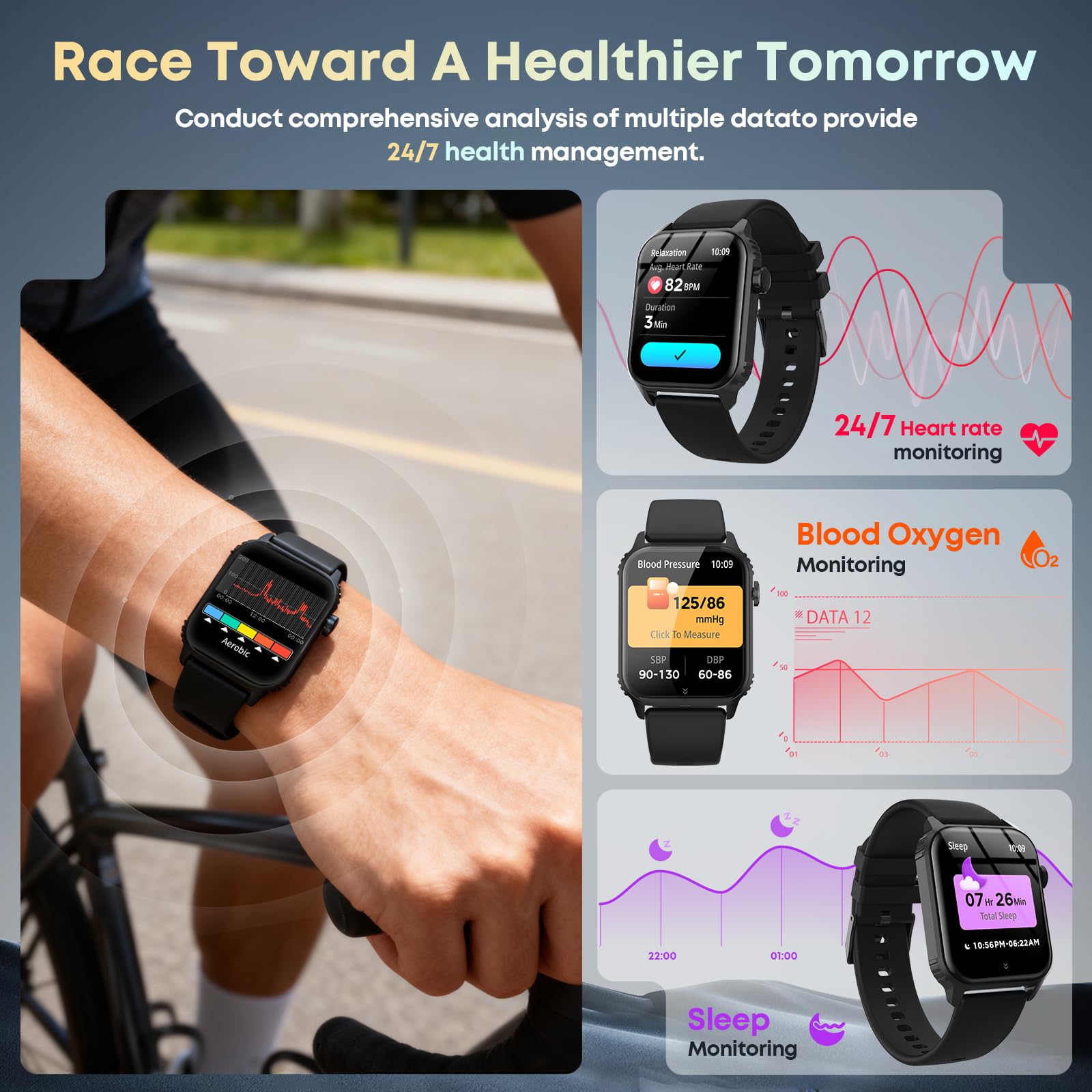 DIVOAZBVO smartwatch IP67 waterproof design withstands sweat and rain