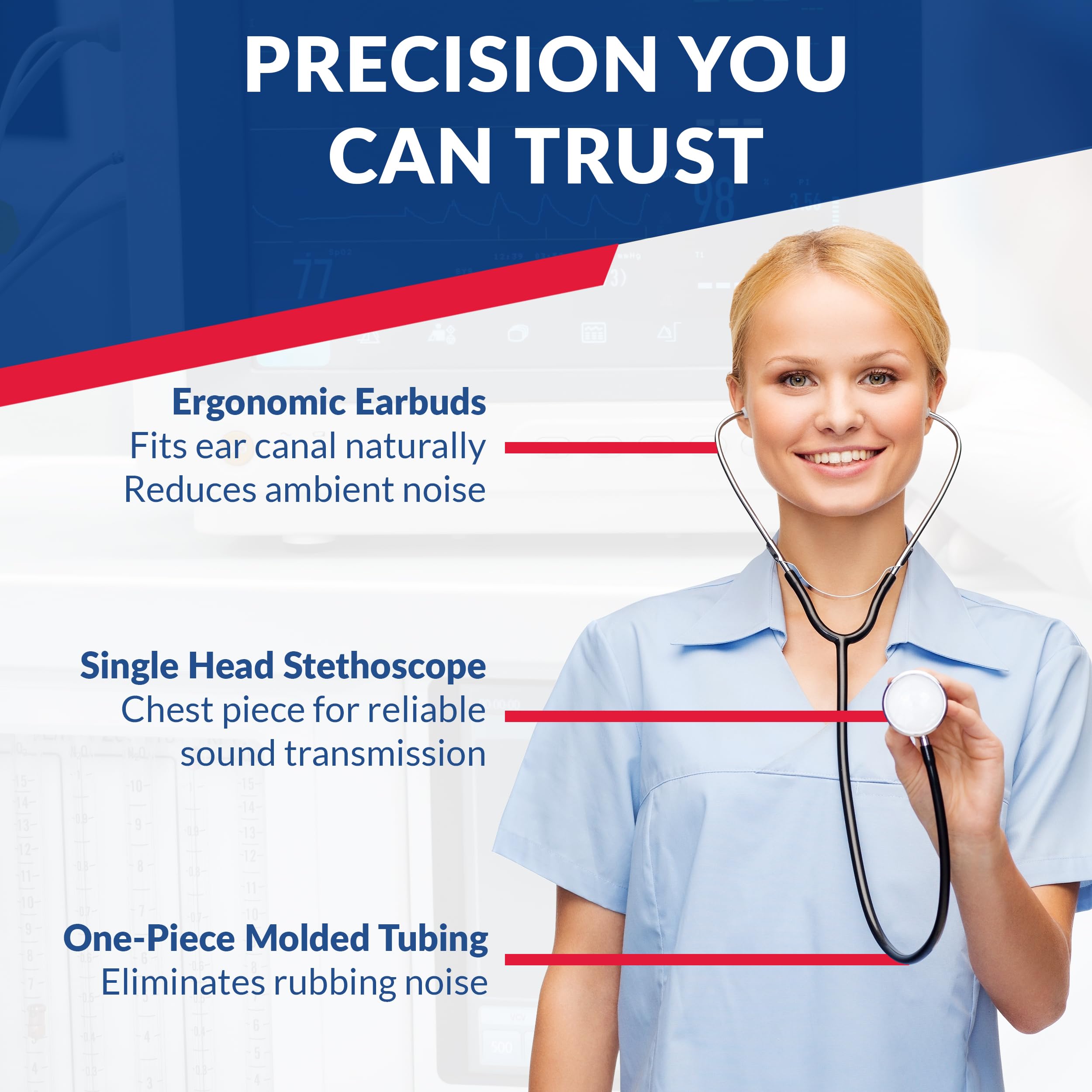 One-piece tubing of Dixie EMS stethoscope reduces rubbing noise