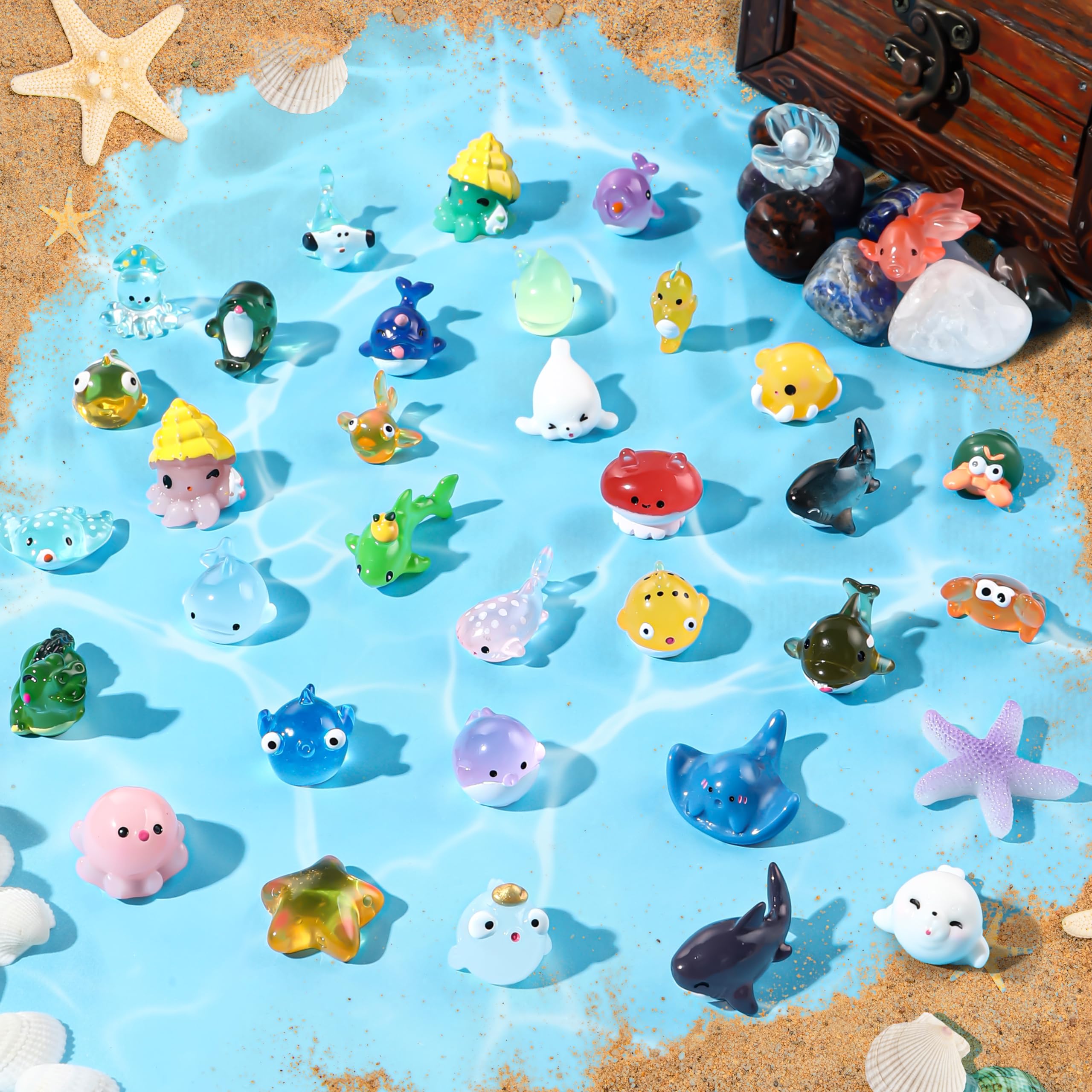 DIYDEC 36pcs mini ocean resin animals bundle for aquariums and micro landscapes.