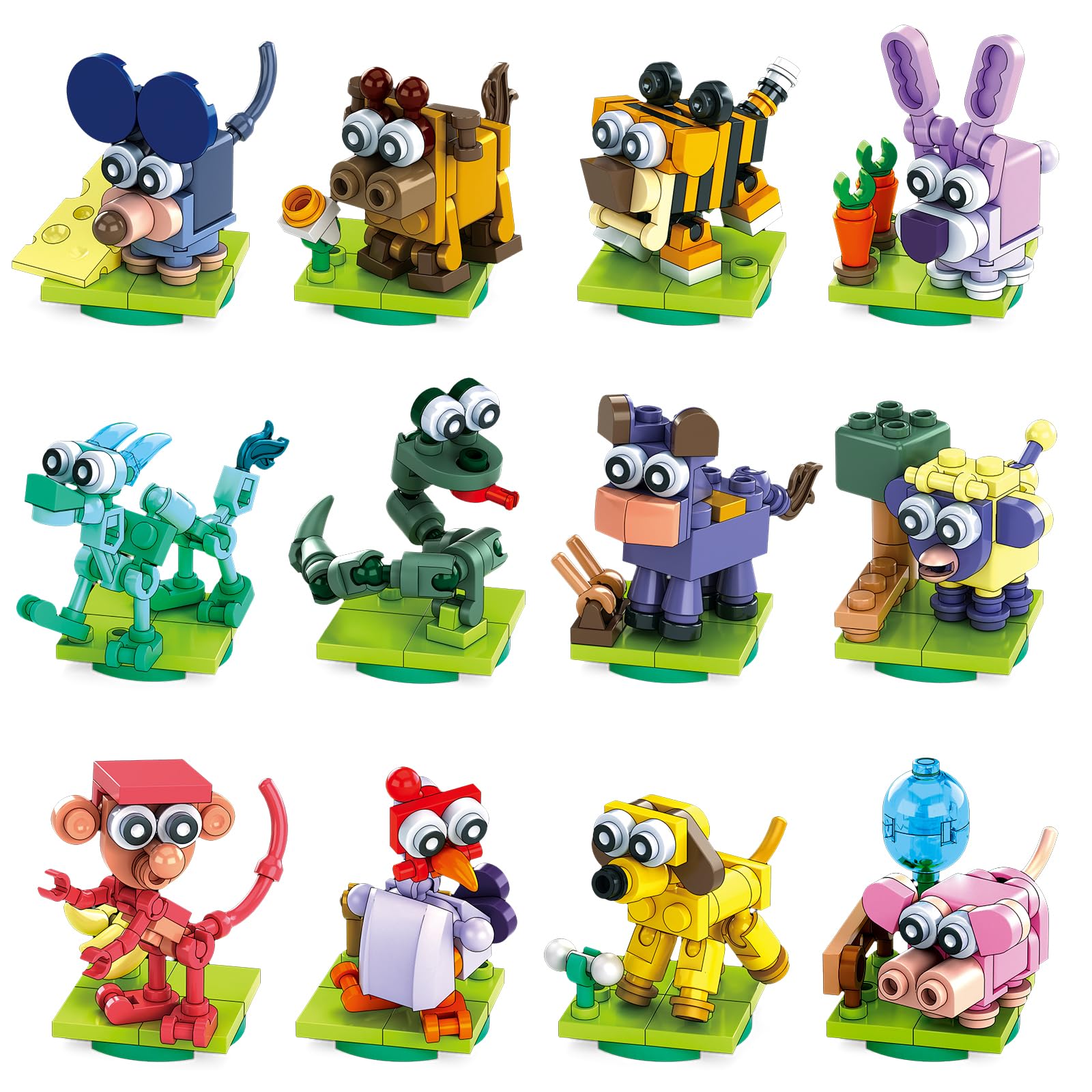 DIYDEC Easter animals building blocks set with 12 pieces for egg hunts and party favors.