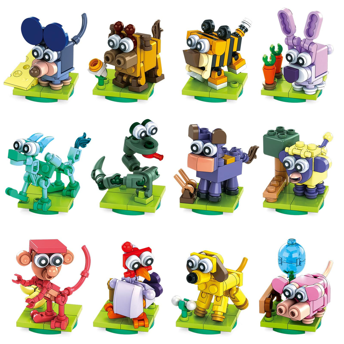 DIYDEC Easter animals building blocks set with 12 pieces for egg hunts and party favors.