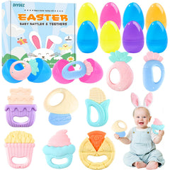 DIYDEC Easter egg teether with rattle for safe chewing and sensory play
