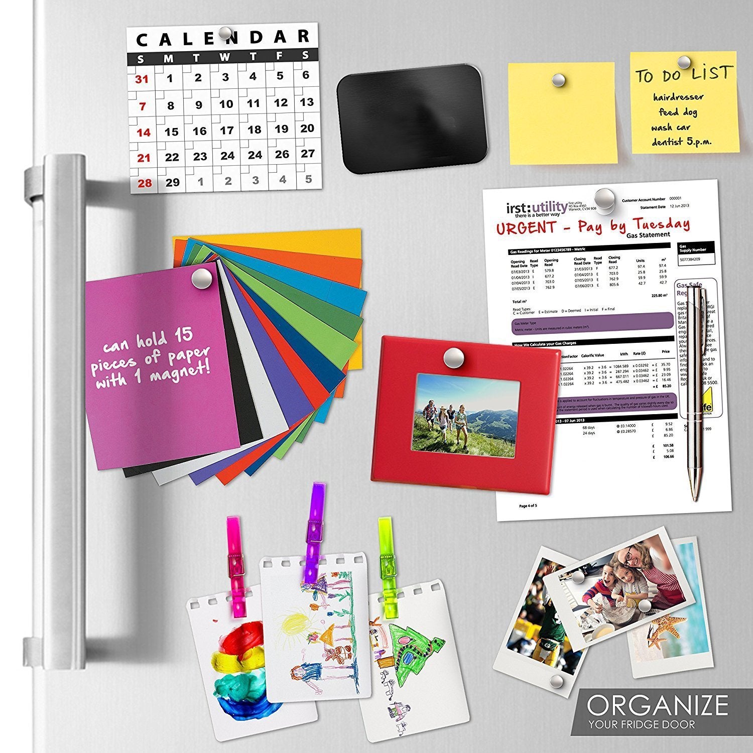 DIYMAG fridge magnets on a refrigerator for note organization.