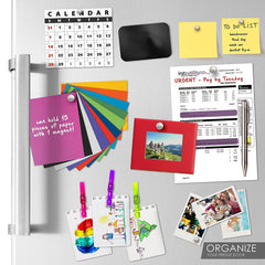 DIYMAG fridge magnets on a refrigerator for note organization.