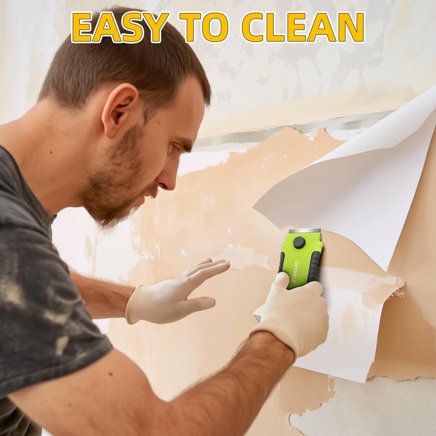 DIYSELF green-handle razor scraper with durable rubber grip for comfortable use.