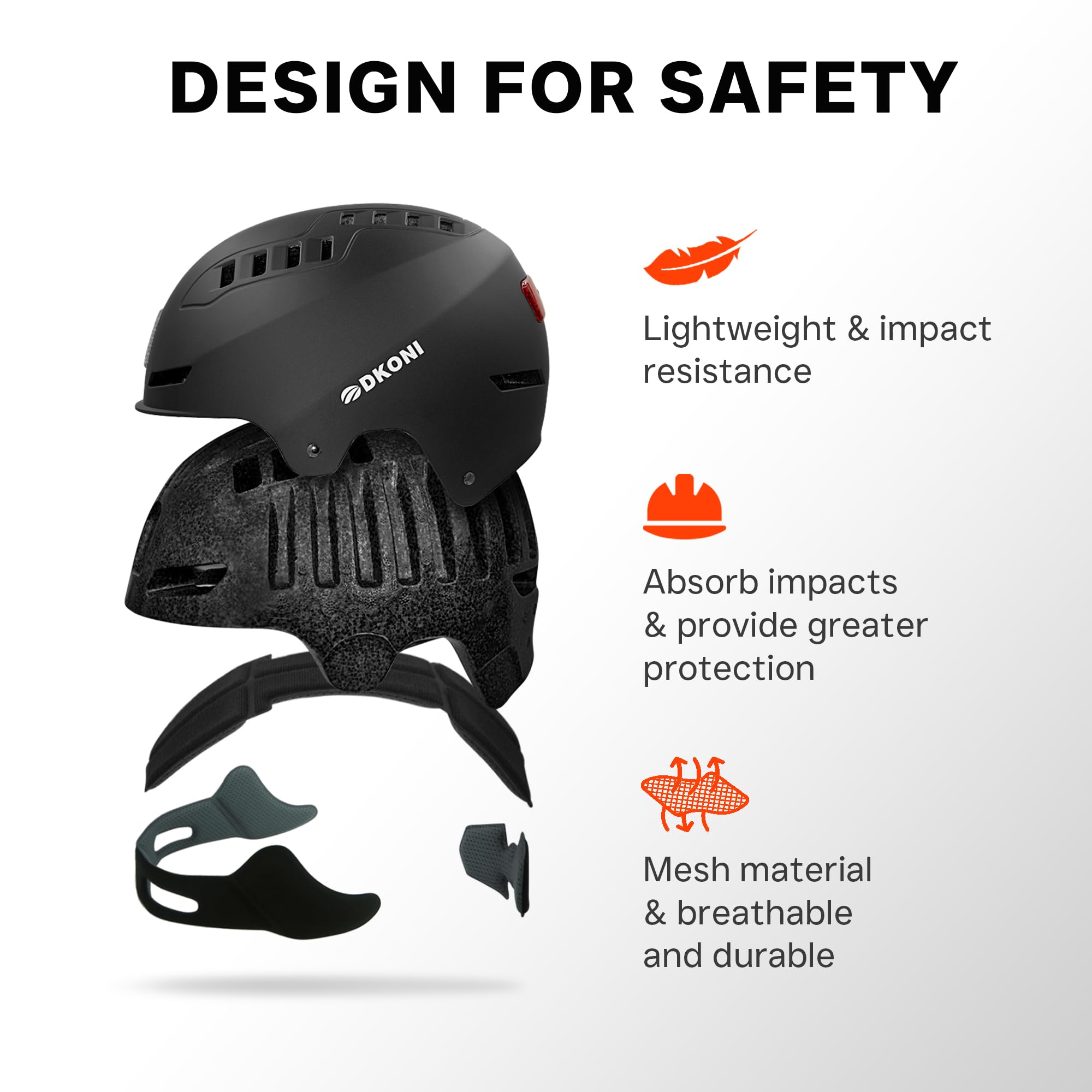 DKONI helmet removable liner simplifies cleaning after busy commutes.