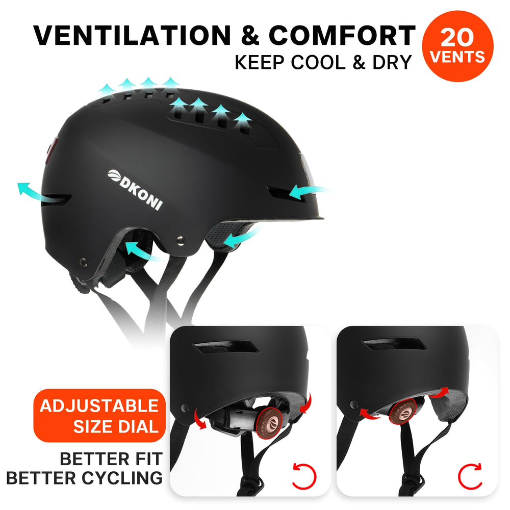 DKONI helmet USB rechargeable lights stay powered for long rides.