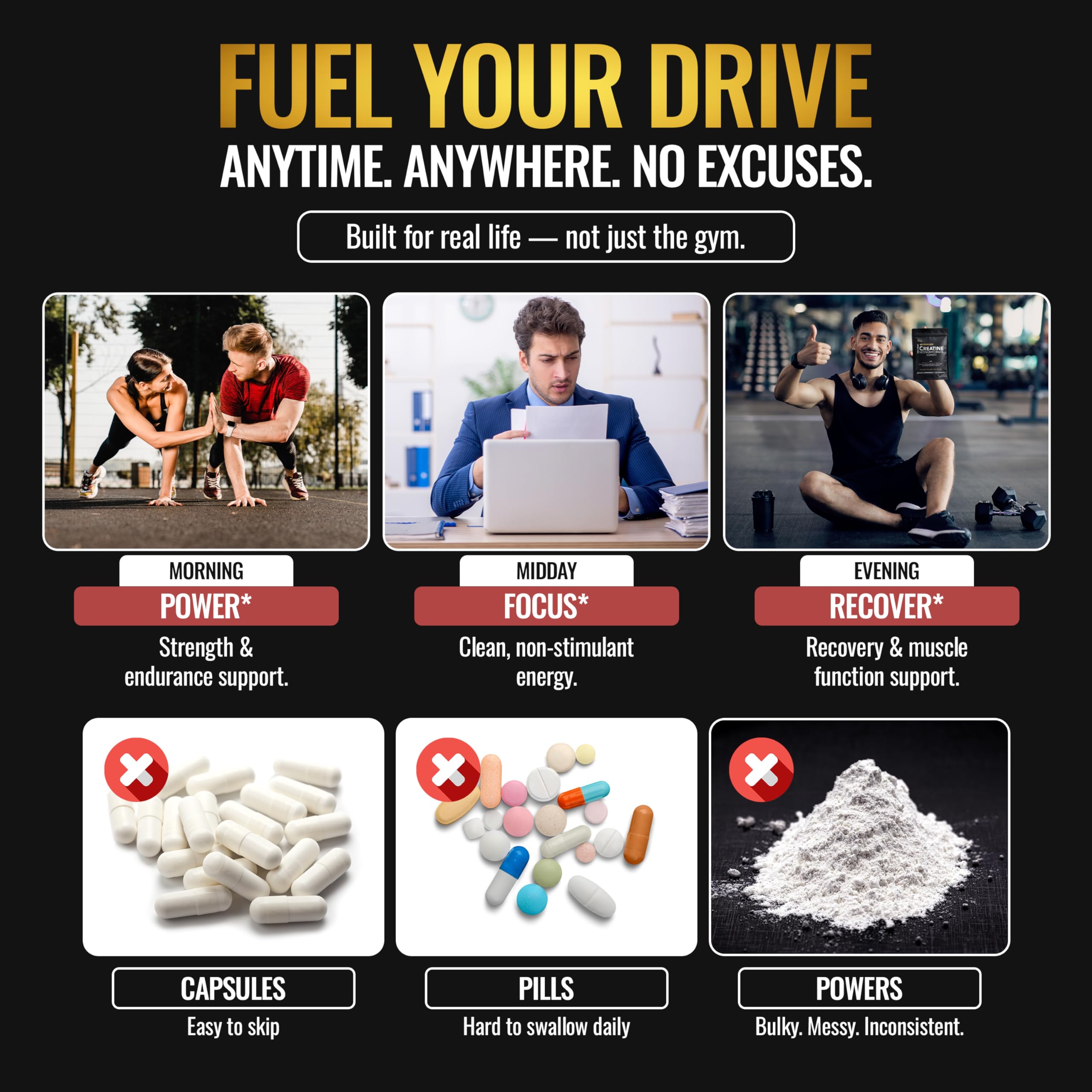DLNIA Gummies with gym gear illustrate on-the-go energy support for workouts.