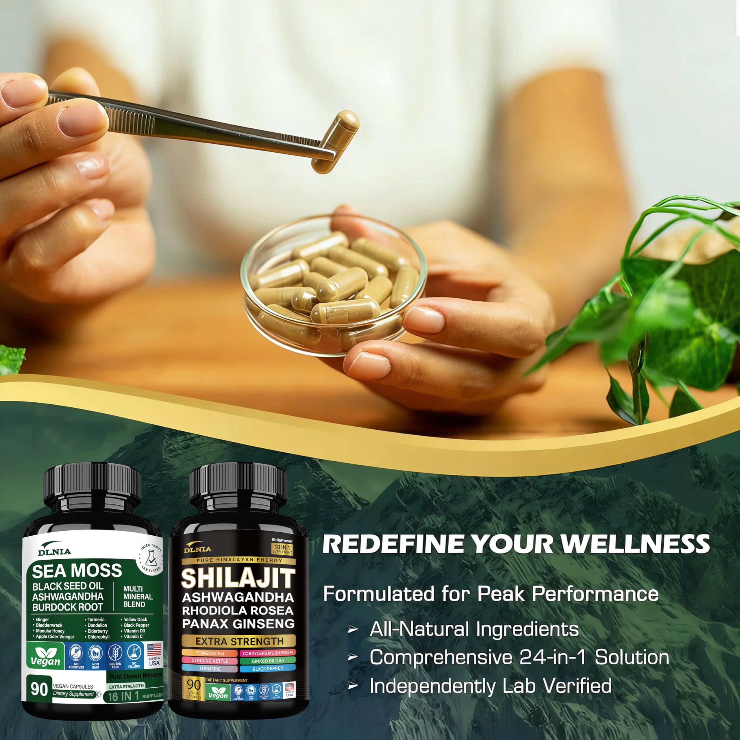 DLNIA Rhodiola Rosea 1000mg supplement supports energy and mood.