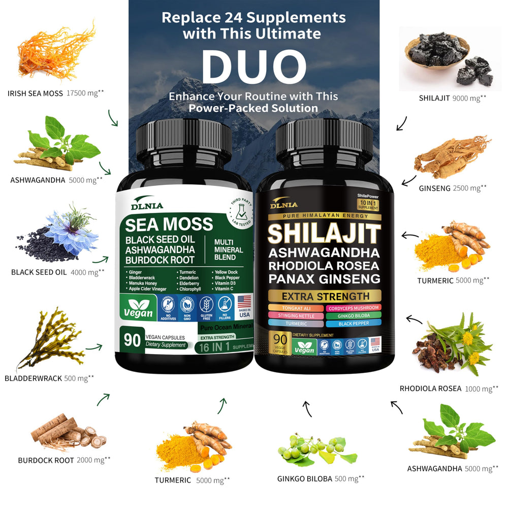 DLNIA Sea Moss 17500mg bottle provides broad mineral support.