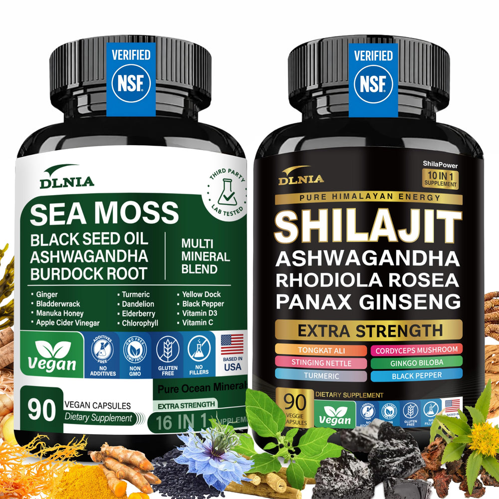 DLNIA Shilajit 9000mg bottle supports daily energy and vitality.