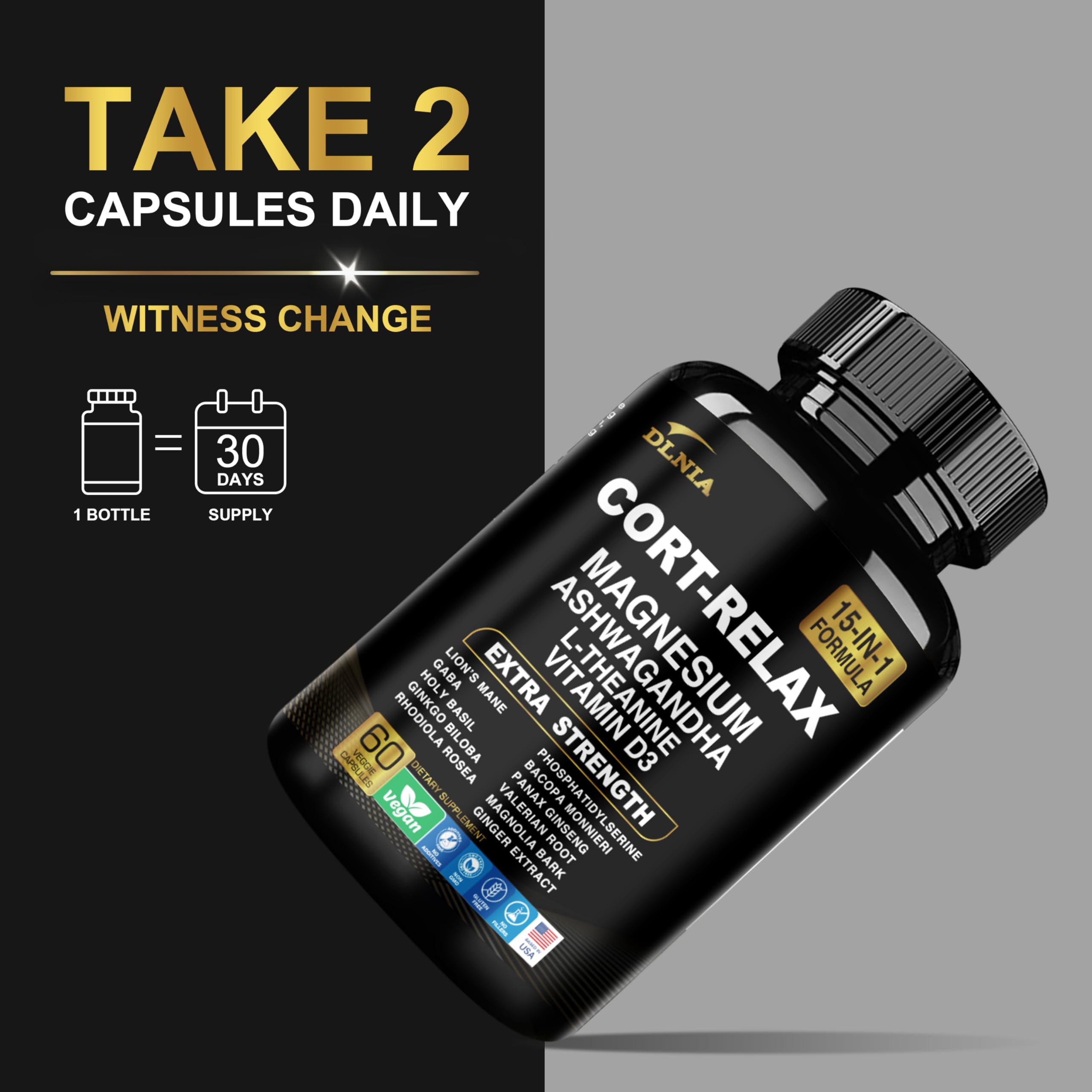 DLNIA Super Calm Ginkgo Biloba bottle among herbal extracts
