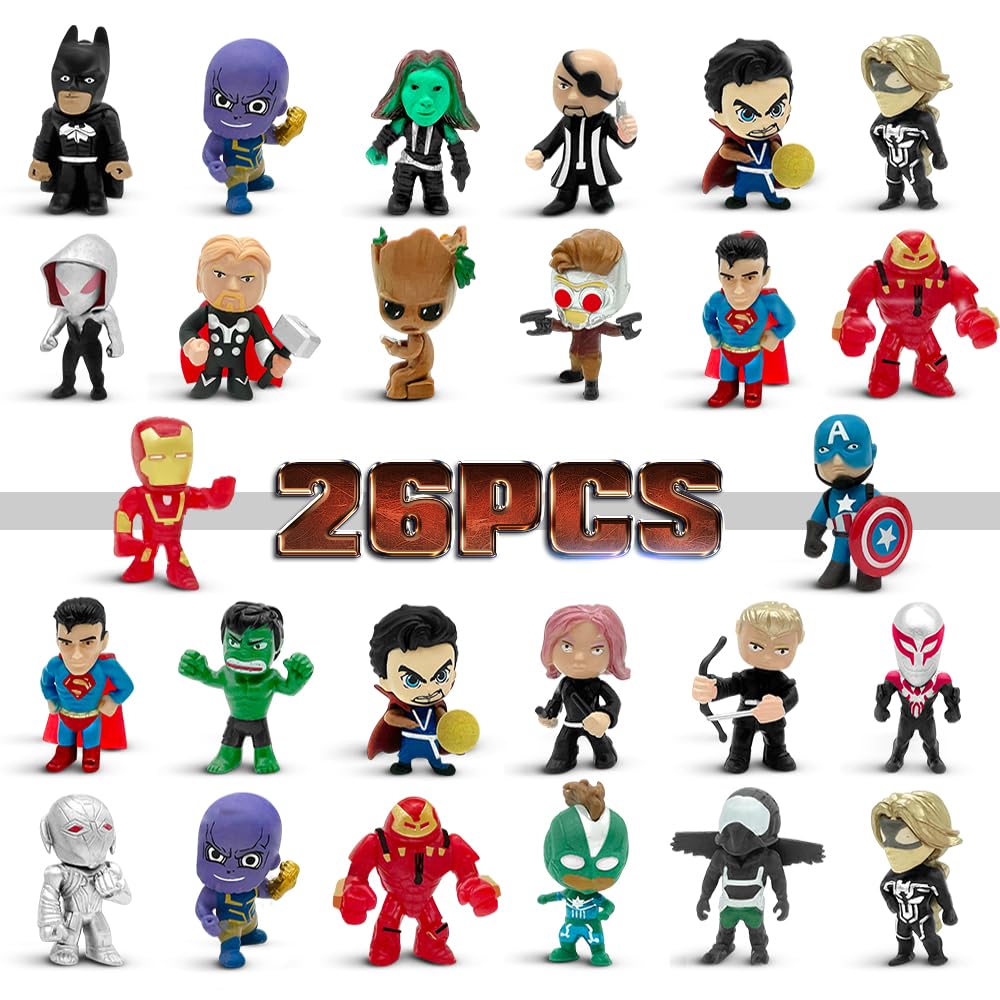 DLOCVN mini superhero figures—26-character assembly for imaginative play sessions.