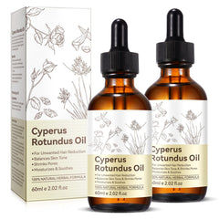 DLOMFVFQ Cyperus Rotundus oil bottle close-up for natural hair management.