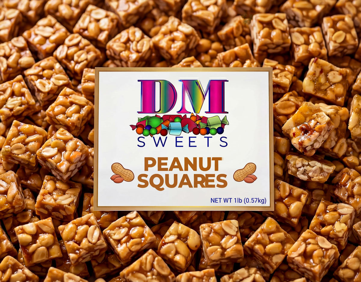 DM Sweets Old-Fashioned Peanut Squares bag keeps freshness for snacking on the go