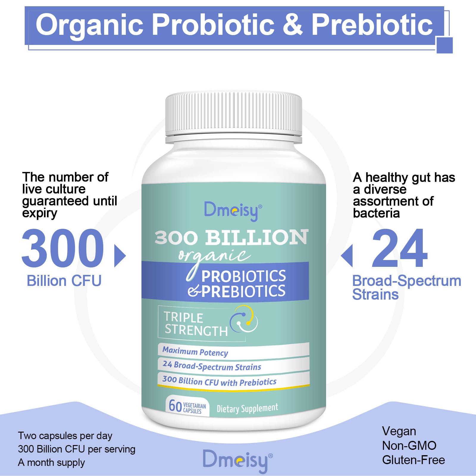Shelf-stable, USA-made probiotic with third-party testing ensures quality.