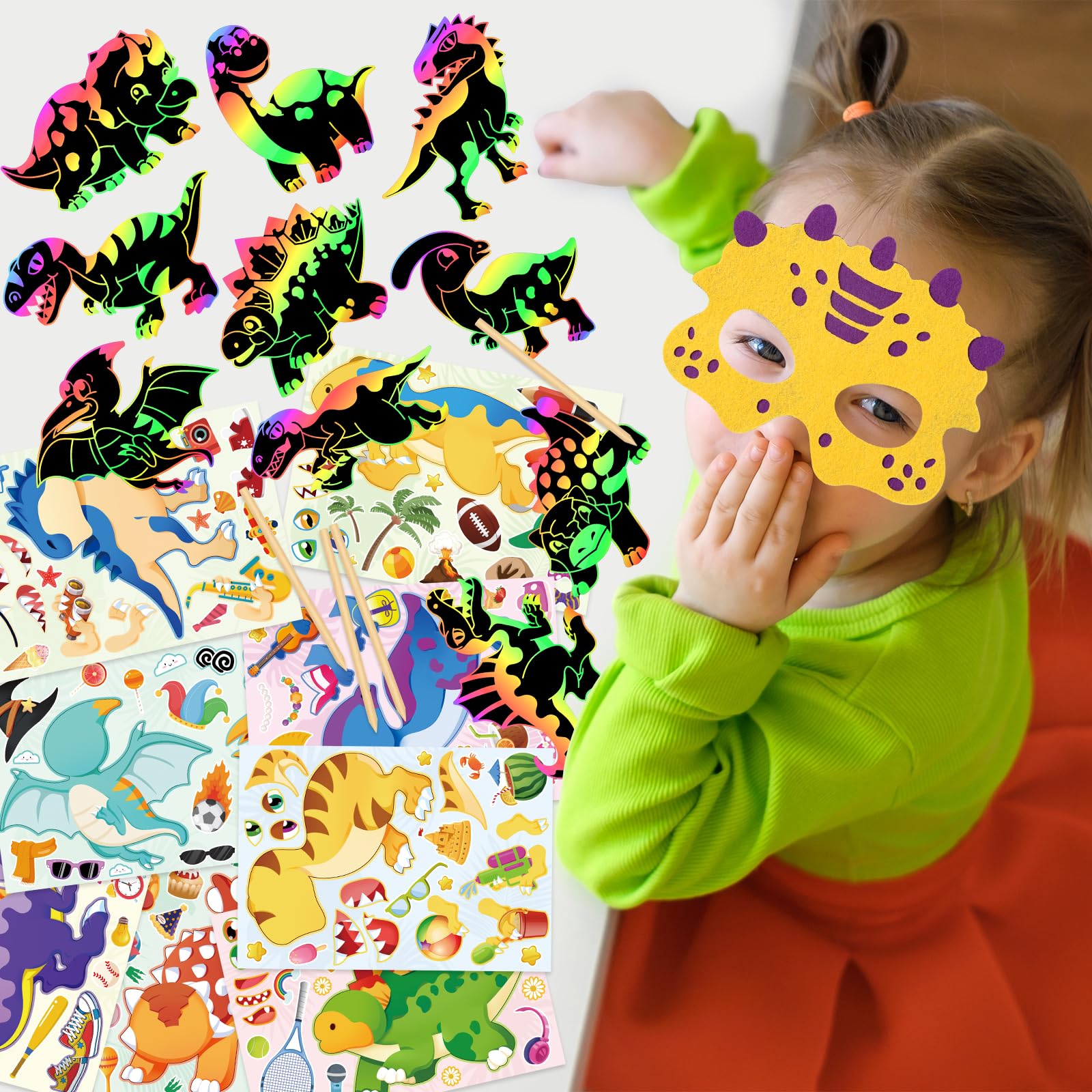 DMIGHT DIY stickers invite kids to customize their own dinosaur designs.