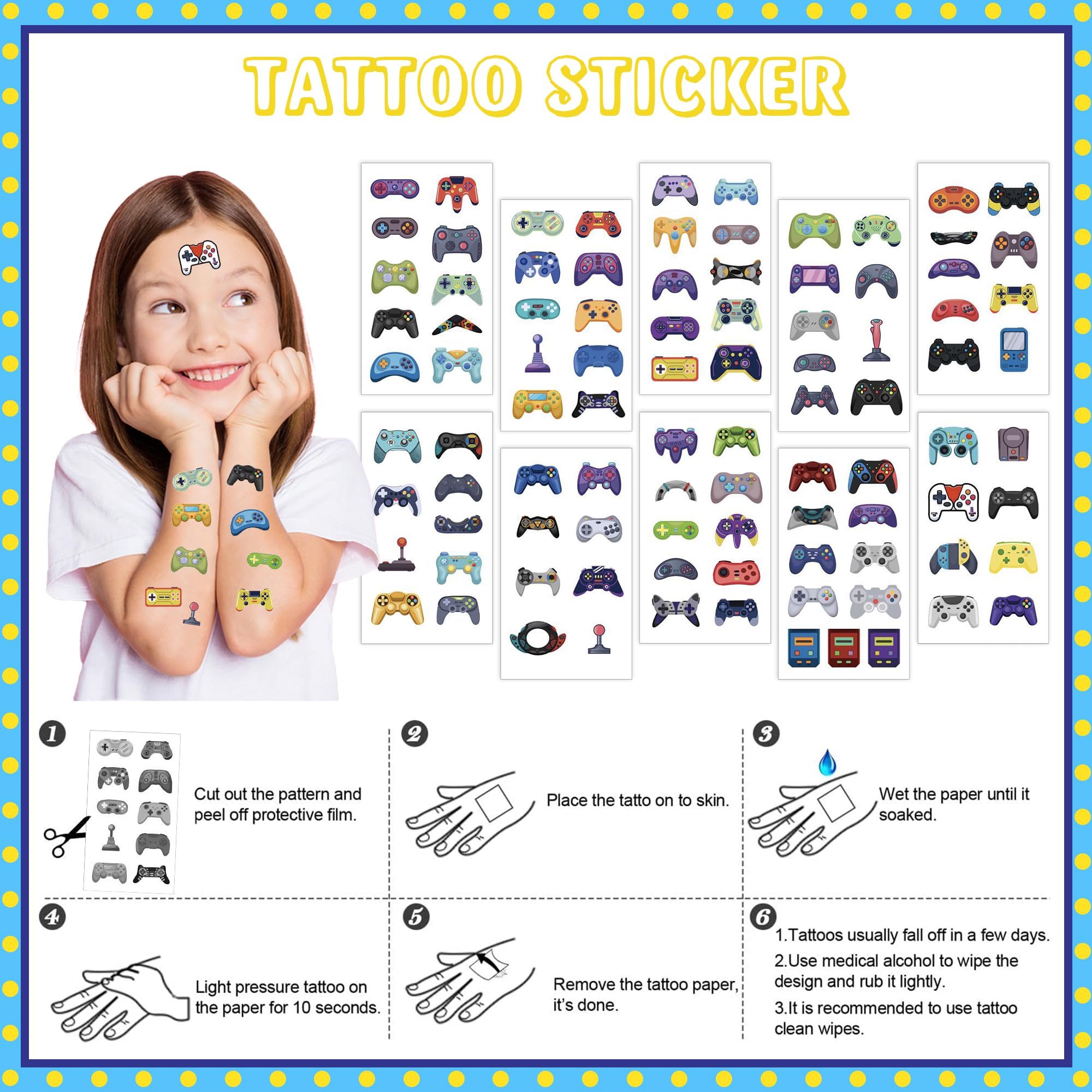 DMIGHT tattoo stickers offer removable game-themed decorations for kids.