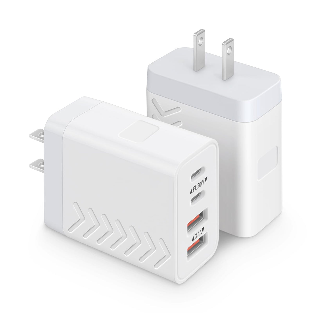 Dmiosw 40W four-port charger front view showing compact footprint for travel
