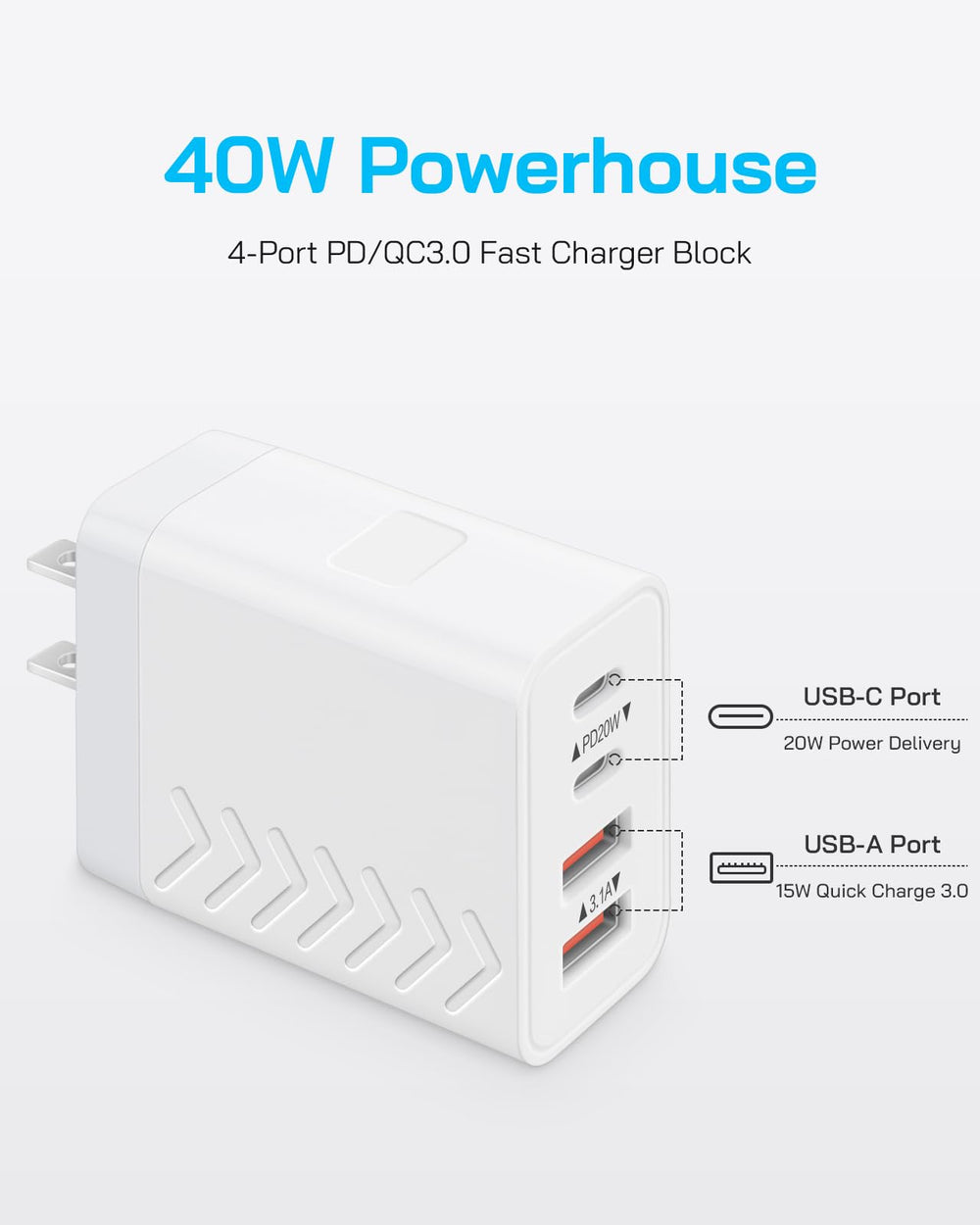 Dmiosw 40W four-port charger top view highlighting slim profile for home