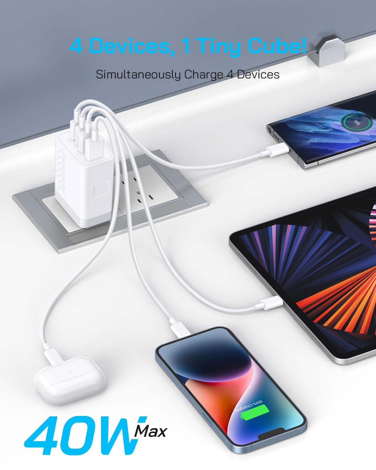 Dmiosw 40W charger USB-A port close-up illustrating reliable 15W power